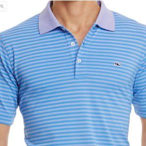 VINEYARD VINES Stripe Performance Whale Polo Mens Golf Shirt